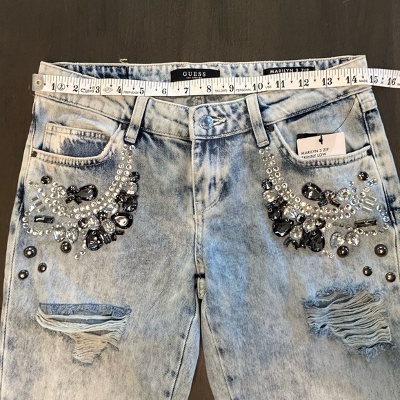 Guess light wash bling rhinestone studded distressed glam edgy chic jeans NWT 26 - Picture 14 of 15